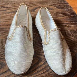 Jack Rogers Cream Loafers Slip-Ons with Woven Texture